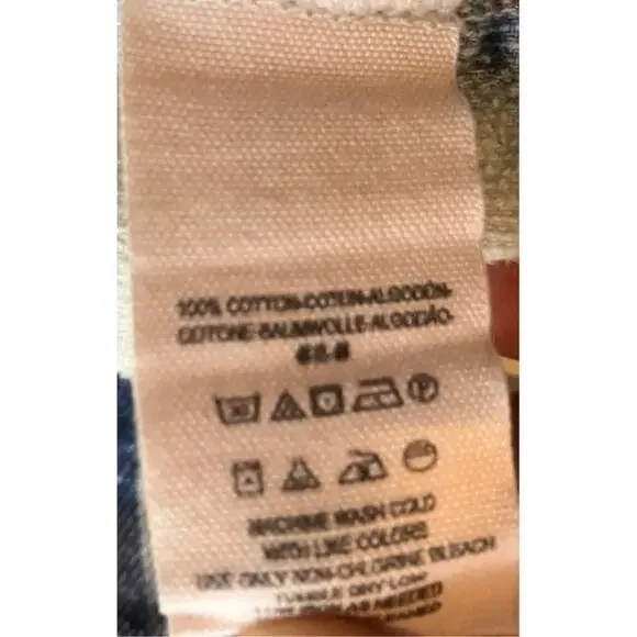 Free‎ People Plaid Button Down Shirt Blue Tan Distressed Wash M Medium Boho - Picture 6 of 10